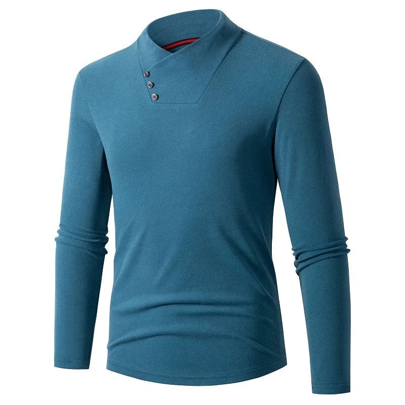 Automne Hommes Décontracté Style Vintage Pull Laine Col Roulé Surdimensionné Hiver Chaud Coton Pulls - Bleu Marine