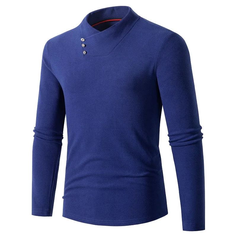 Automne Hommes Décontracté Style Vintage Pull Laine Col Roulé Surdimensionné Hiver Chaud Coton Pulls - Bleu Marine