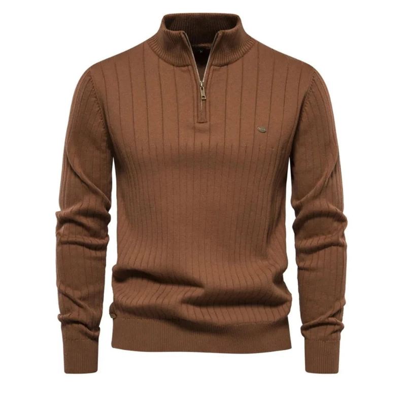 Automne Pull À Fermeture Éclair Chandails Pour Hommes De Haute Qualité Chaud Hiver Col Montant Coton Tricoté - Noir