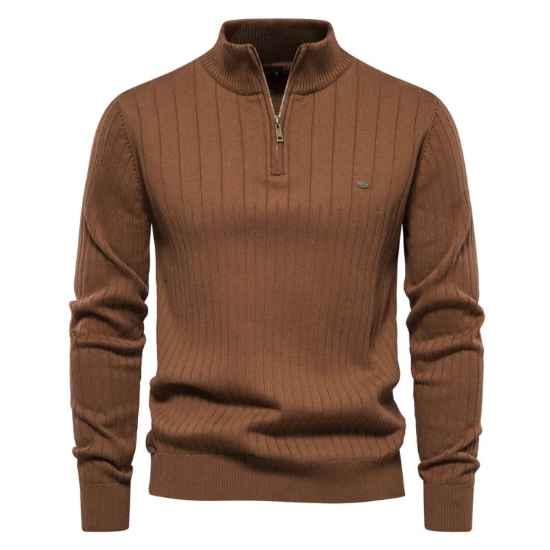 Automne Pull À Fermeture Éclair Chandails Pour Hommes De Haute Qualité Chaud Hiver Col Montant Coton Tricoté - Noir