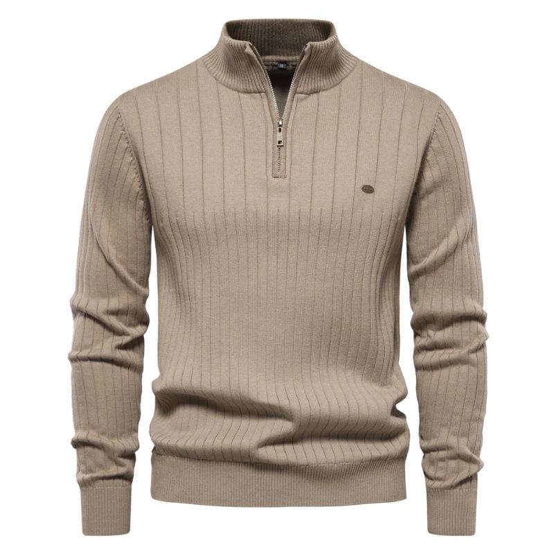 Automne Pull À Fermeture Éclair Chandails Pour Hommes De Haute Qualité Chaud Hiver Col Montant Coton Tricoté - Noir