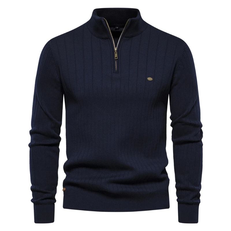 Automne Pull À Fermeture Éclair Chandails Pour Hommes De Haute Qualité Chaud Hiver Col Montant Coton Tricoté - Noir