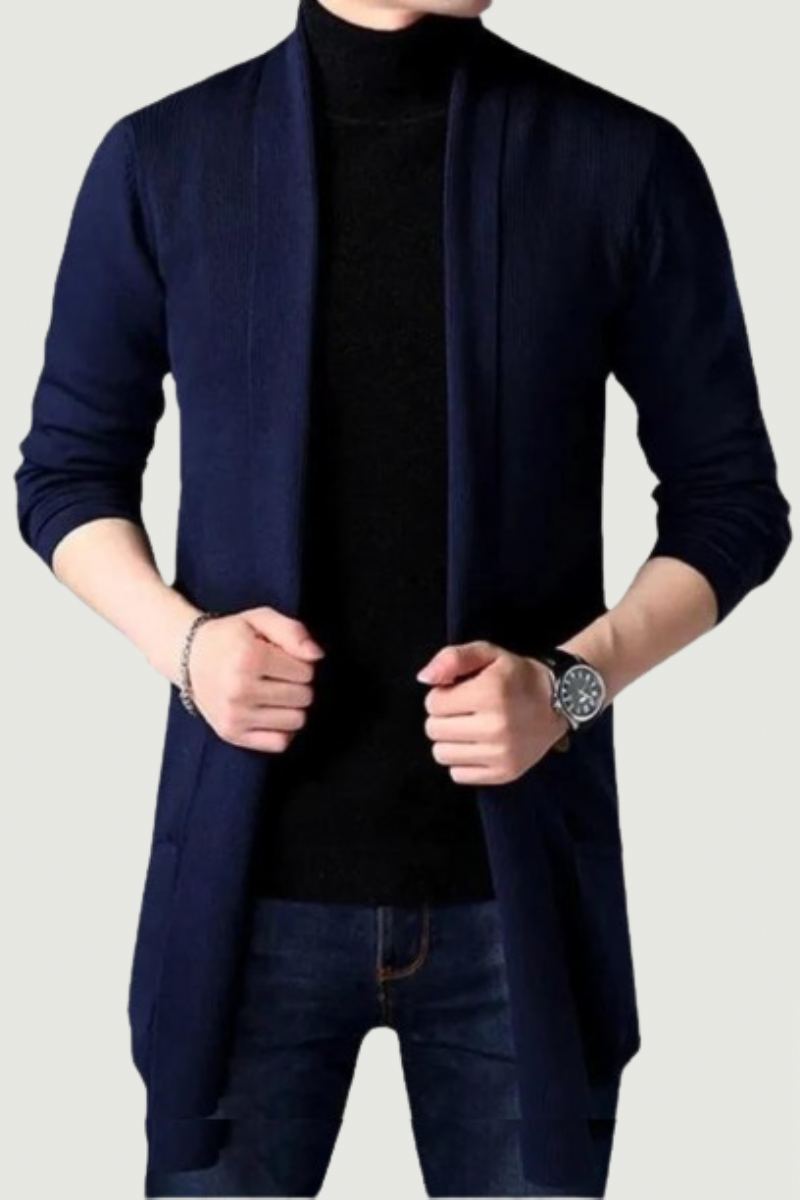 Automne Tricoté Pull Veste Hommes Mince Longue Solide Décontracté Cardigan Manteaux