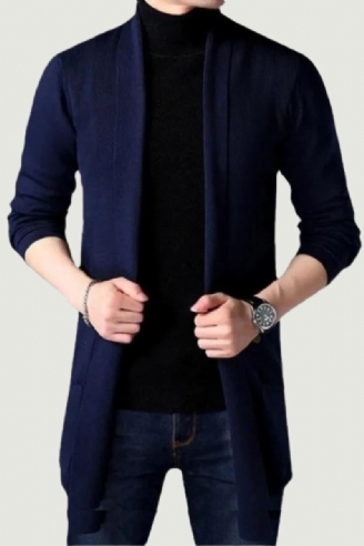 Automne Tricoté Pull Veste Hommes Mince Longue Solide Décontracté Cardigan Manteaux