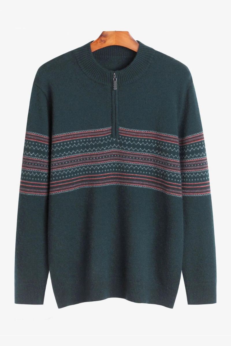 Cachemire Rayé Gris Noirâtre Vert Hiver Chaud Doux Hommes Pull