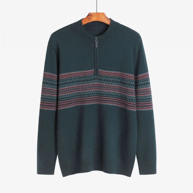 Cachemire Rayé Gris Noirâtre Vert Hiver Chaud Doux Hommes Pull - Vert