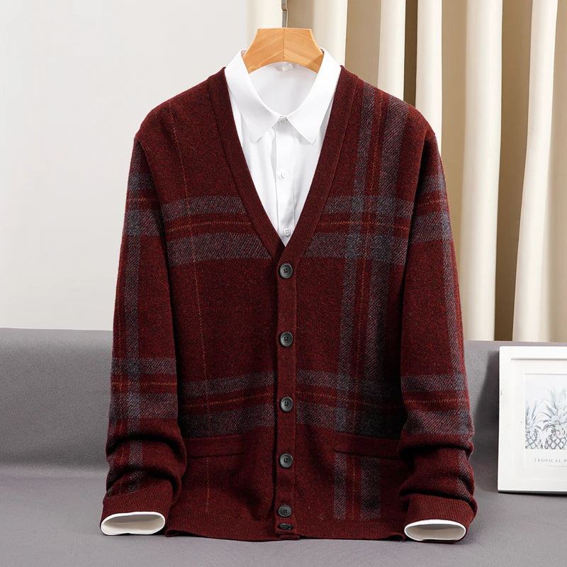 Cardigan En Cachemire Pour Hommes Veste Pull Surdimensionnée Automne Et Hiver - Rouge