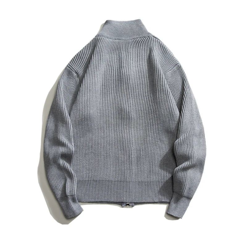 Cardigan À Col Roulé Épais Et Chaud Pour Homme Vêtement En Tricot Doux Avec Fermeture Éclair Collection Automne Et Hiver - Gris