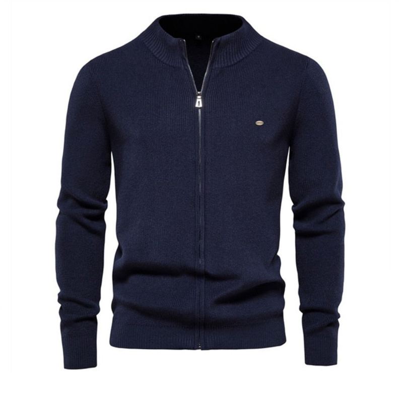 Cardigan Épais Pour Hommes Couleur Unie Fermeture Éclair Pull Basique De Haute Qualité Nouvelle Collection Hiver Automne Vêtements - Bleu