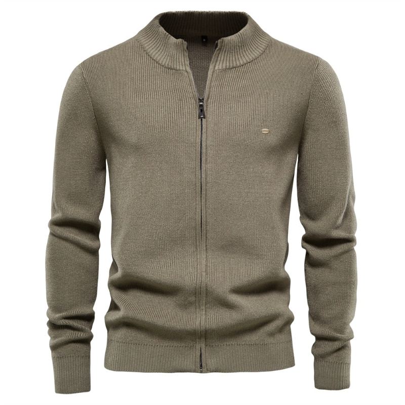 Cardigan Épais Pour Hommes Couleur Unie Fermeture Éclair Pull Basique De Haute Qualité Nouvelle Collection Hiver Automne Vêtements - Bleu