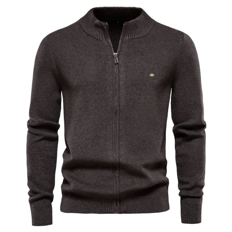 Cardigan Épais Pour Hommes Couleur Unie Fermeture Éclair Pull Basique De Haute Qualité Nouvelle Collection Hiver Automne Vêtements - Bleu