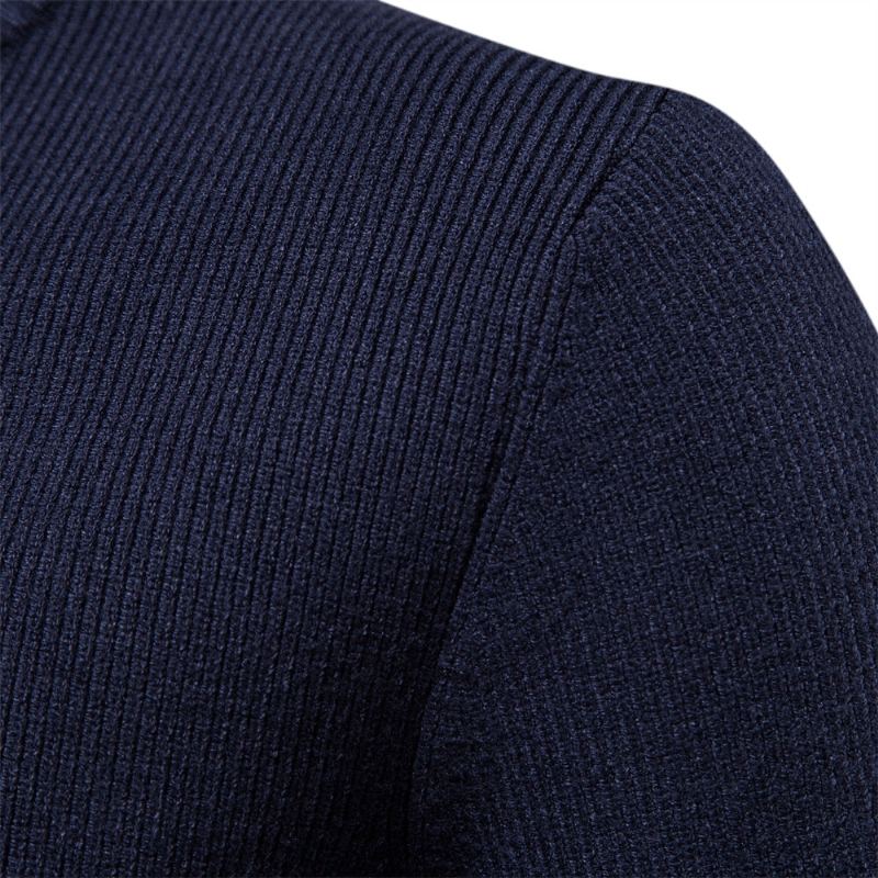 Cardigan Épais Pour Hommes Couleur Unie Fermeture Éclair Pull Basique De Haute Qualité Nouvelle Collection Hiver Automne Vêtements - Bleu