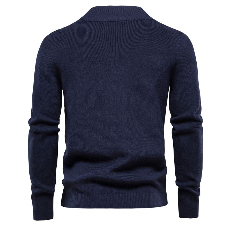 Cardigan Épais Pour Hommes Couleur Unie Fermeture Éclair Pull Basique De Haute Qualité Nouvelle Collection Hiver Automne Vêtements - Bleu