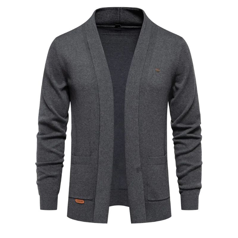 Cardigan D'hiver En Coton Pour Hommes Pull De Qualité Col Rabattu Pulls Tricotés - Noir