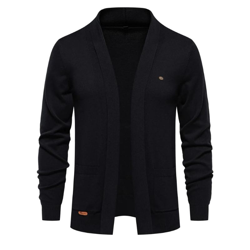 Cardigan D'hiver En Coton Pour Hommes Pull De Qualité Col Rabattu Pulls Tricotés - Noir