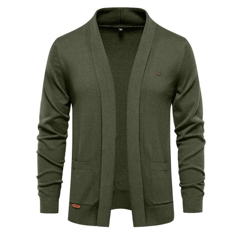 Cardigan D'hiver En Coton Pour Hommes Pull De Qualité Col Rabattu Pulls Tricotés - Noir