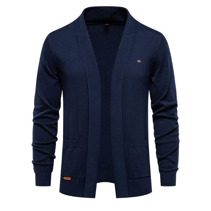 Cardigan D'hiver En Coton Pour Hommes Pull De Qualité Col Rabattu Pulls Tricotés - Noir