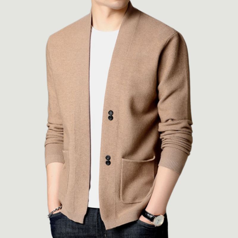 Cardigan Pour Hommes D'affaires Pull Décontracté Avec Poches Solides Coupe Confortable Vestes En Tricot Manteau Masculin - Noir