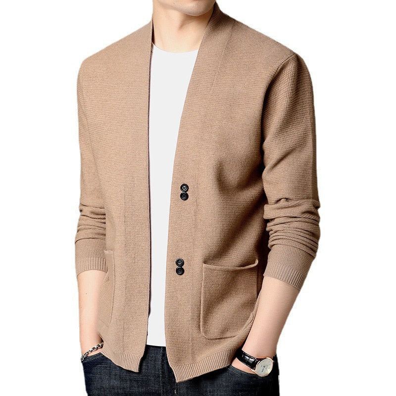 Cardigan Pour Hommes D'affaires Pull Décontracté Avec Poches Solides Coupe Confortable Vestes En Tricot Manteau Masculin - Noir