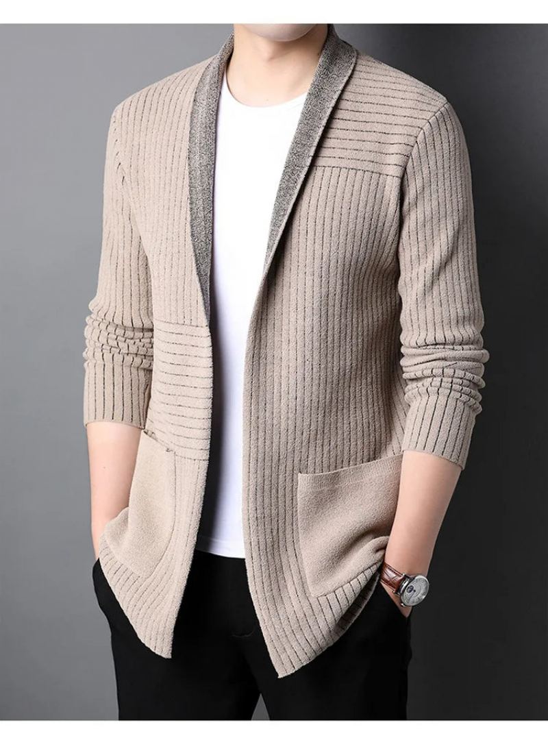 Cardigan Long Pour Hommes Pull Rétro Tricot Vêtements De Rue Manteaux Décontractés Automne Hiver - Noir