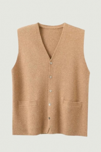 Cardigan En Pur Cachemire Pour Hommes Gilet Automne-hiver Col En V Jeune Haut En Tricot Veste De Gamme Décontracté Pull Sans Manches