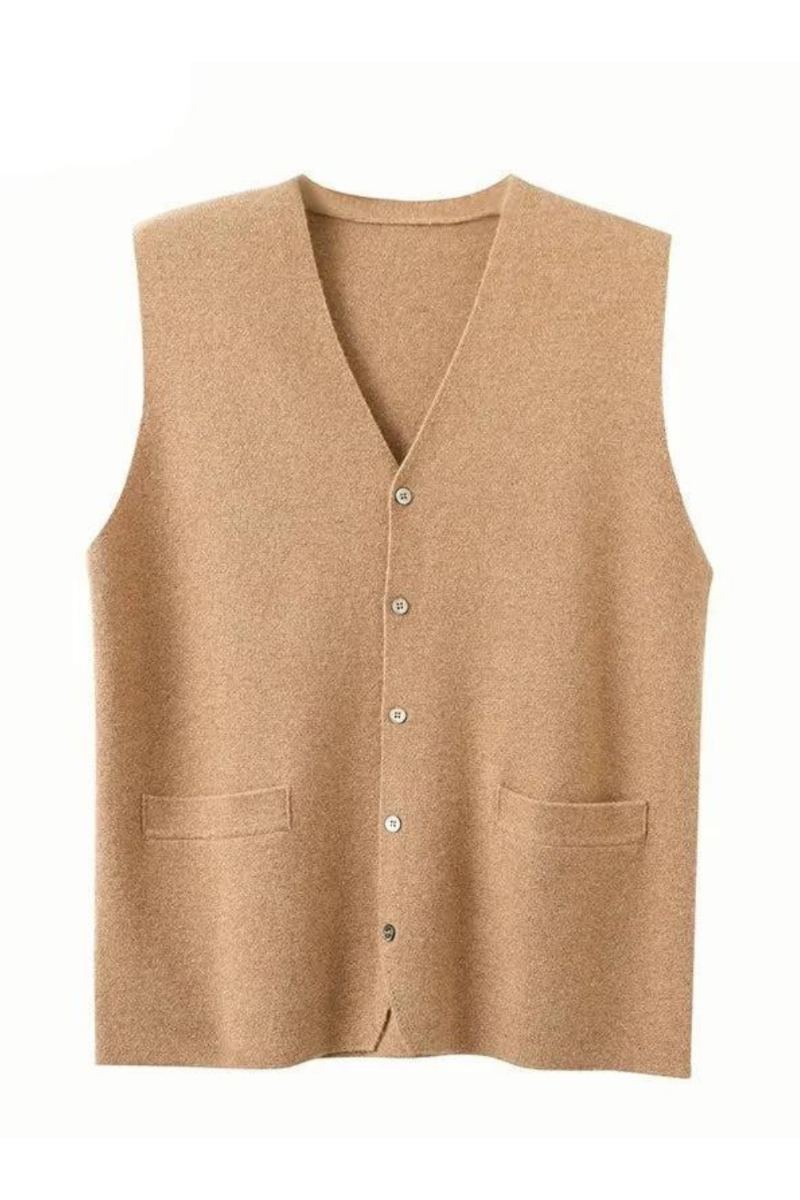 Cardigan En Pur Cachemire Pour Hommes Gilet Automne-hiver Col En V Jeune Haut En Tricot Veste De Gamme Décontracté Pull Sans Manches - Bleu