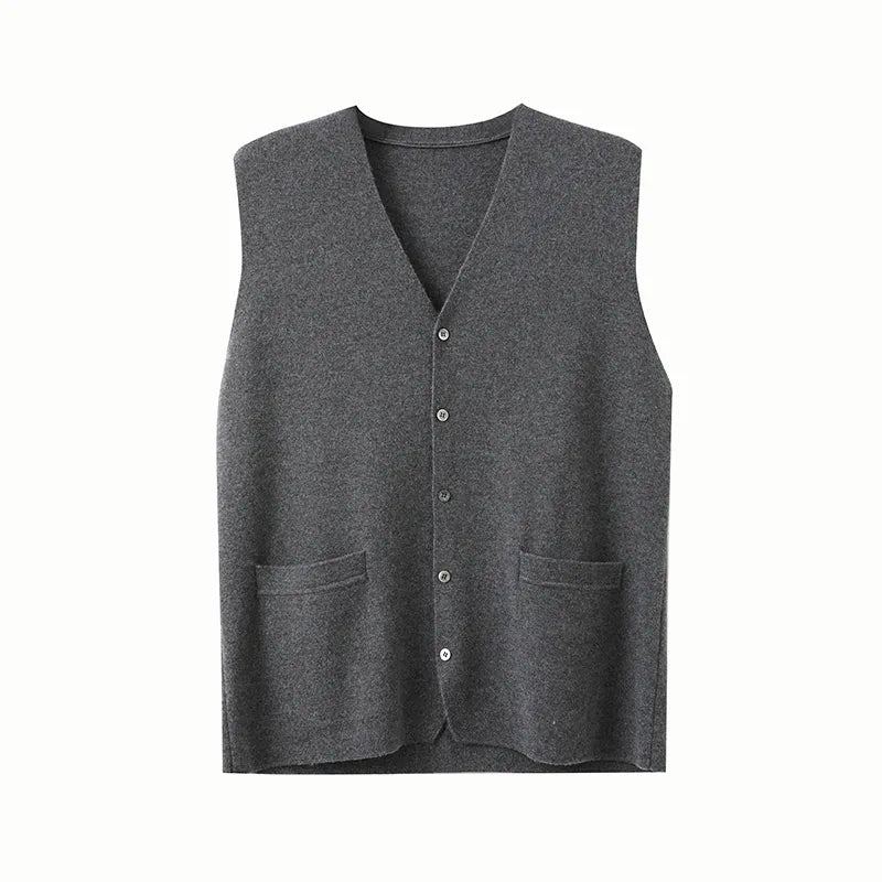 Cardigan En Pur Cachemire Pour Hommes Gilet Automne-hiver Col En V Jeune Haut En Tricot Veste De Gamme Décontracté Pull Sans Manches - Bleu