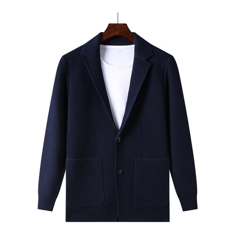 Cardigan De Style Tricoté Pour Hommes Pull Slim Fit Décontracté Manteaux Solides Vêtements De Veste - Noir