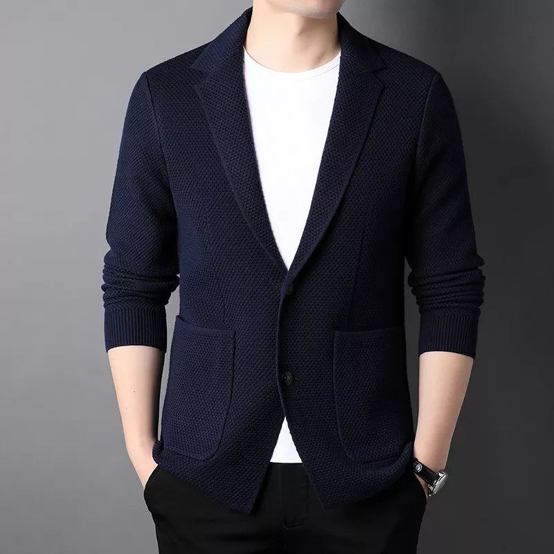 Cardigan De Style Tricoté Pour Hommes Pull Slim Fit Décontracté Manteaux Solides Vêtements De Veste - Noir