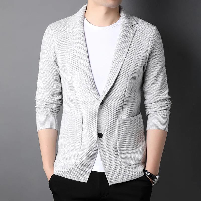 Cardigan De Style Tricoté Pour Hommes Pull Slim Fit Décontracté Manteaux Solides Vêtements De Veste - Noir