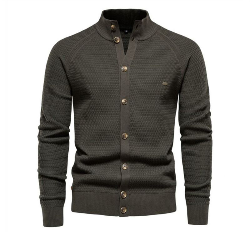 Cardigan Tricoté En Coton Pour Hommes Pull À Col Montant Avec Boutons De Haute Qualité De Styliste Nouvelle Collection Hiver - Vert