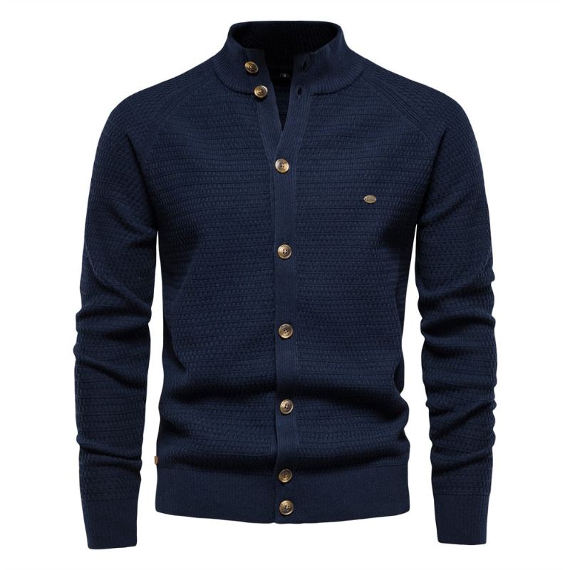 Cardigan Tricoté En Coton Pour Hommes Pull À Col Montant Avec Boutons De Haute Qualité De Styliste Nouvelle Collection Hiver - Vert