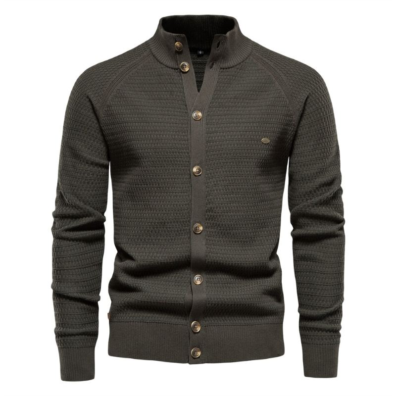 Cardigan Tricoté En Coton Pour Hommes Pull À Col Montant Avec Boutons De Haute Qualité De Styliste Nouvelle Collection Hiver - Vert