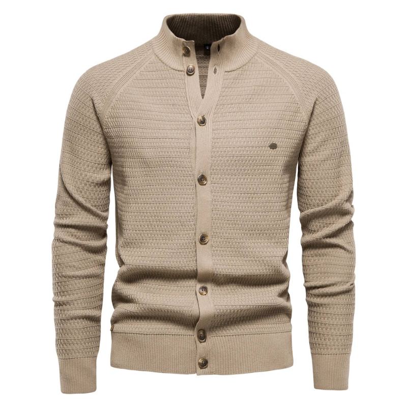 Cardigan Tricoté En Coton Pour Hommes Pull À Col Montant De Styliste Hiver - Vert