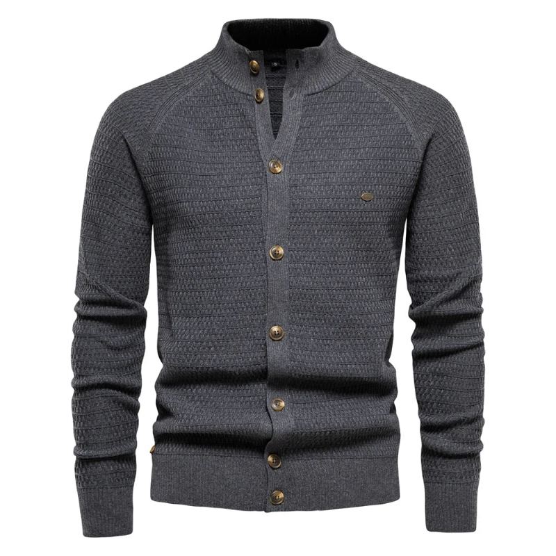 Cardigan Tricoté En Coton Pour Hommes Pull À Col Montant De Styliste Hiver - Vert