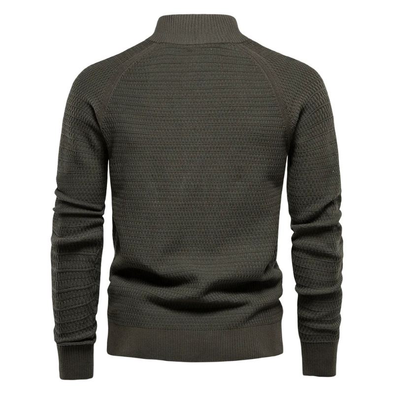 Cardigan Tricoté En Coton Pour Hommes Pull À Col Montant De Styliste Hiver - Vert