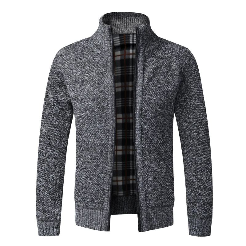 Cardigan Tricoté Pour Hommes Vêtement D'hiver Vintage En Polaire Chaud Pull Slim Fit Manteau D'extérieur - Noir