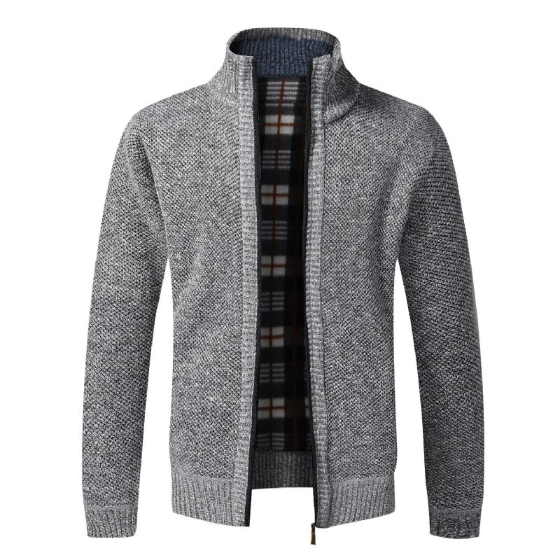 Cardigan Tricoté Pour Hommes Vêtement D'hiver Vintage En Polaire Chaud Pull Slim Fit Manteau D'extérieur - Noir