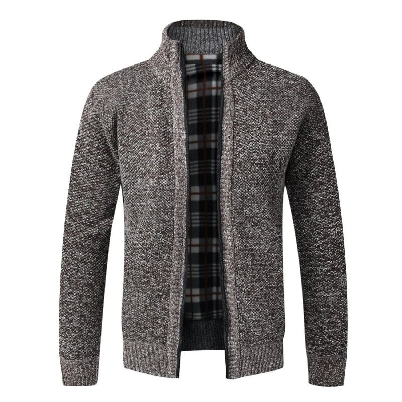 Cardigan Tricoté Pour Hommes Vêtement D'hiver Vintage En Polaire Chaud Pull Slim Fit Manteau D'extérieur - Noir