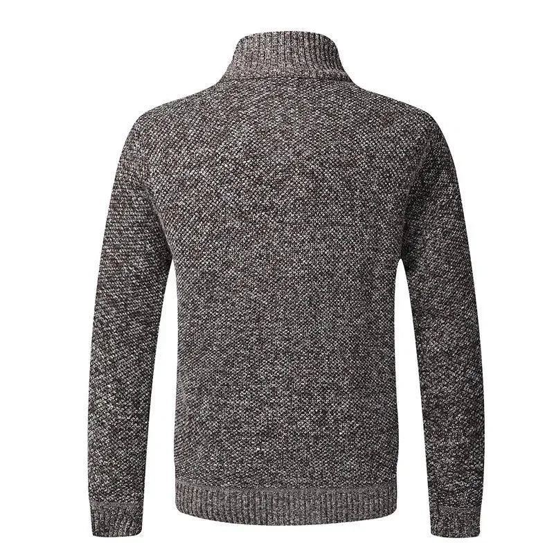 Cardigan Tricoté Pour Hommes Vêtement D'hiver Vintage En Polaire Chaud Pull Slim Fit Manteau D'extérieur - Noir