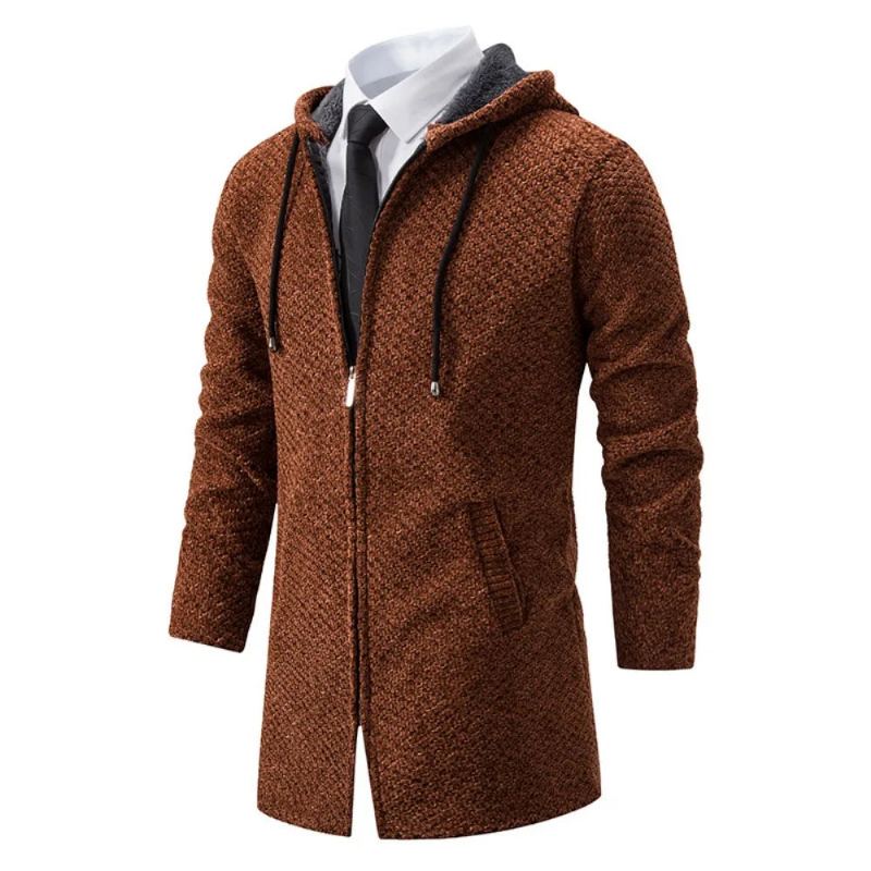 Cardigan Tricoté Mi-long Pour Hommes Veste Pull Ample Décontractée En Peluche Et Épais Vêtements D'extérieur - Noir