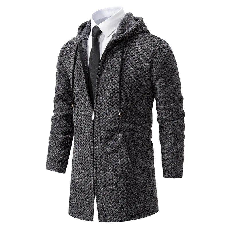 Cardigan Tricoté Mi-long Pour Hommes Veste Pull Ample Décontractée En Peluche Et Épais Vêtements D'extérieur - Noir