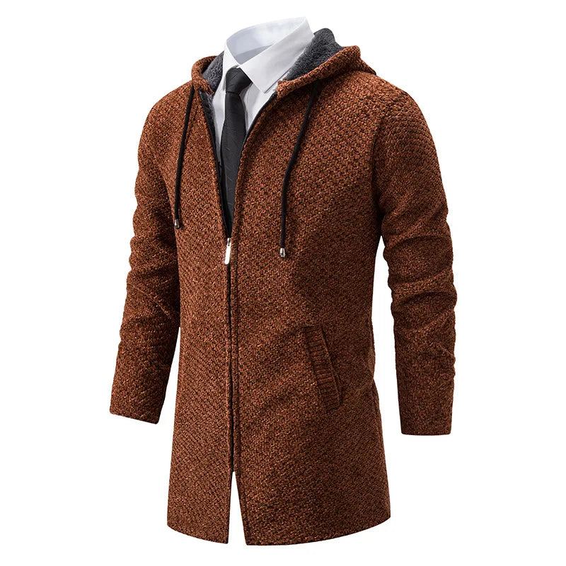 Cardigan Tricoté Mi-long Pour Hommes Veste Pull Ample Décontractée En Peluche Et Épais Vêtements D'extérieur - Noir