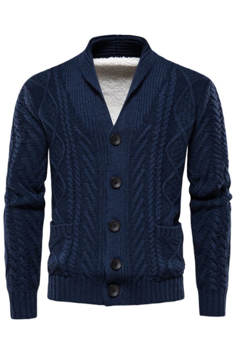 Cardigans En Polaire Pour Hommes Couleur Unie Simple Boutonnage Pull Tricoté Décontracté À Manches Longues Nouveaux Pulls D'hiver