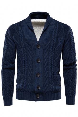 Cardigans En Polaire Pour Hommes Couleur Unie Simple Boutonnage Pull Tricoté Décontracté À Manches Longues Nouveaux Pulls D'hiver