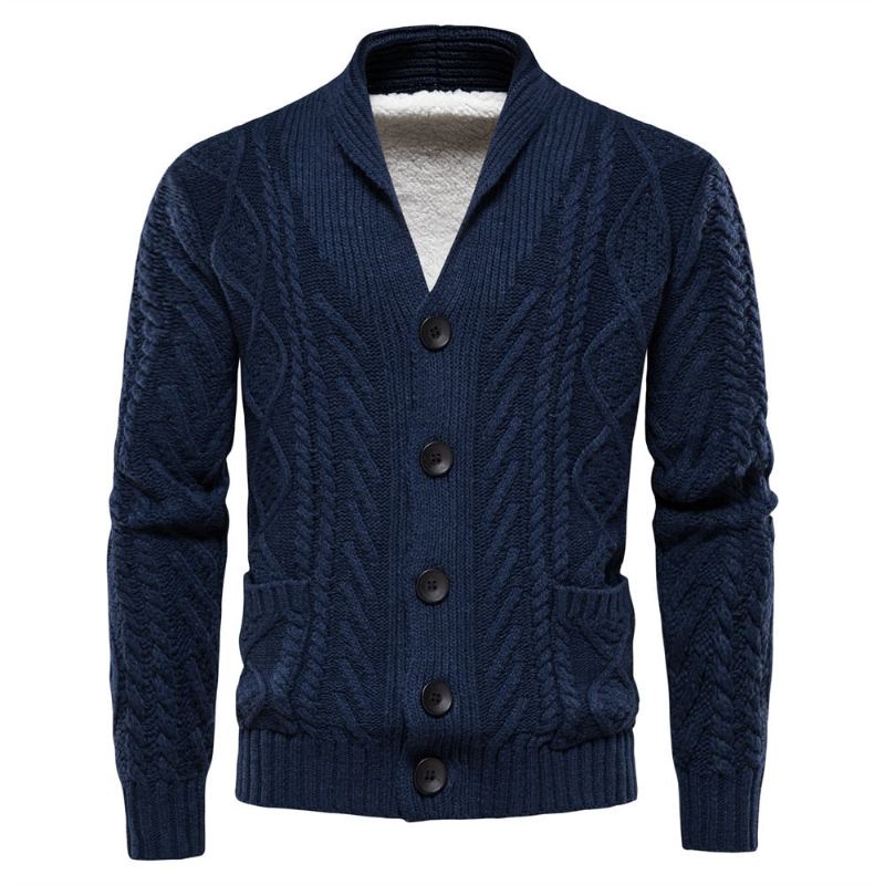 Cardigans En Polaire Pour Hommes Couleur Unie Simple Boutonnage Pull Tricoté Décontracté À Manches Longues Nouveaux Pulls D'hiver - Gris Foncé