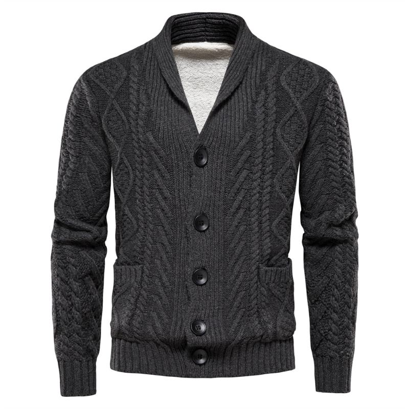 Cardigans En Polaire Pour Hommes Couleur Unie Simple Boutonnage Pull Tricoté Décontracté À Manches Longues Nouveaux Pulls D'hiver - Gris Foncé