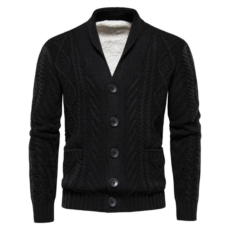 Cardigans En Polaire Pour Hommes Couleur Unie Simple Boutonnage Pull Tricoté Décontracté À Manches Longues Nouveaux Pulls D'hiver - Gris Foncé