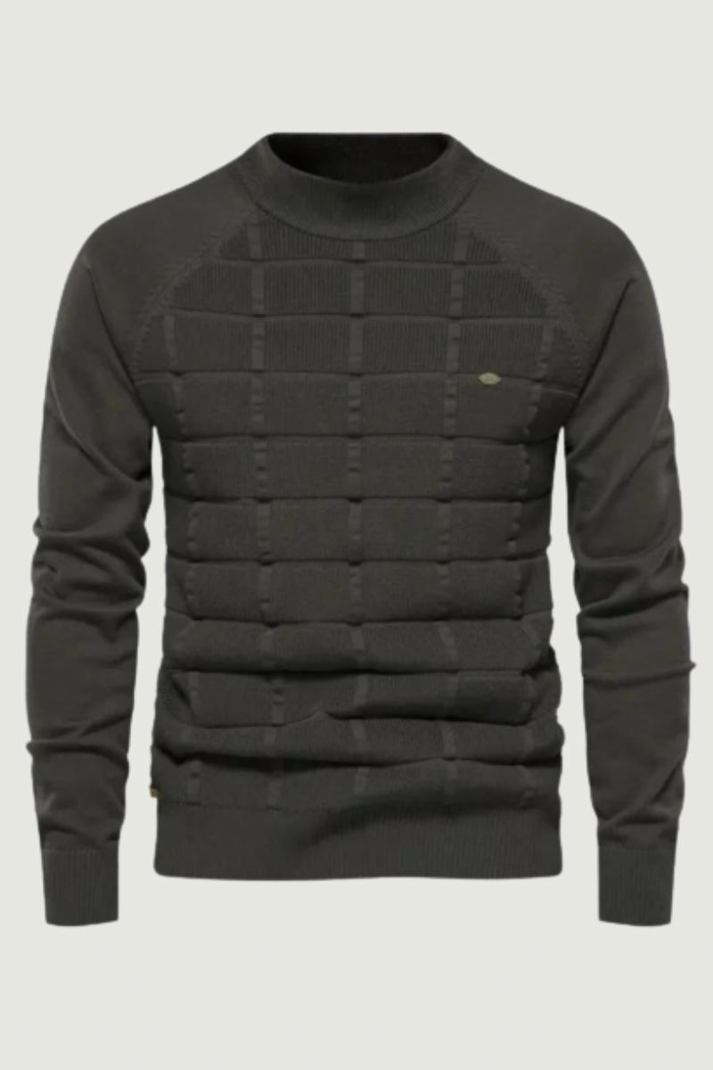 Chandails En Coton À Col Moyen Pour Hommes Pulls Décontractés À Carreaux Sociaux Tricotés Automne Et Hiver