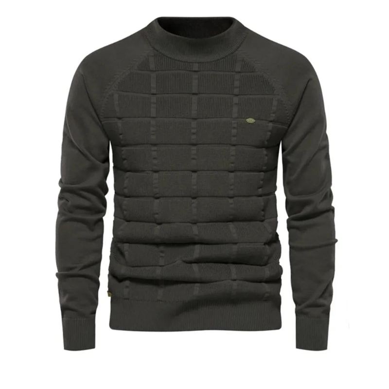 Chandails En Coton À Col Moyen Pour Hommes Pulls Décontractés À Carreaux Sociaux Tricotés Automne Et Hiver - Beige